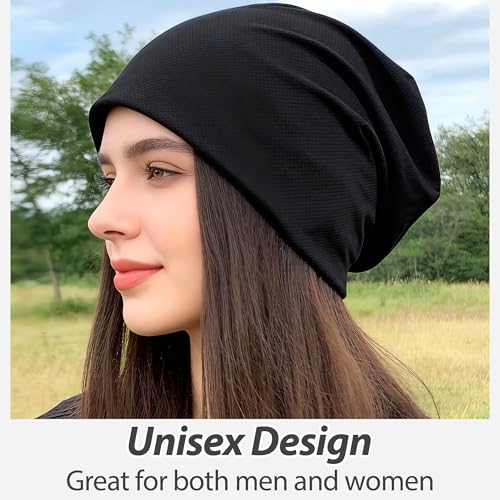 Qearl 3-Pack Slouchy Beanie Hats - Cooling Skull Caps for Men Cycling Sport