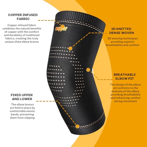Vlela Copper Elbow Support Sleeve Medium Black for Tendonitis & Arthritis