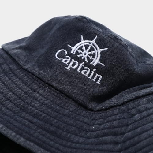 Sun Bucket Hat for Men Women with Black Captain Variation - Outdoor Sun Protection Cap