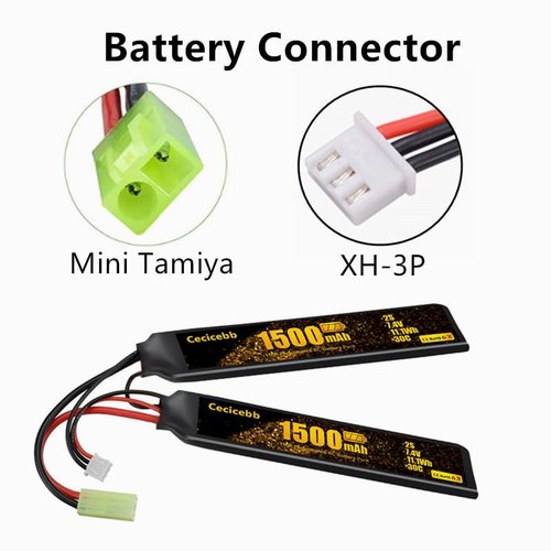 Cecicebb 7.4V 1500mAh Lipo Battery with Mini Tamiya Plug Rechargeable 30C Fit for Airsoft Model Guns 2S Airsoft Battery with 7.4V Charger Cable