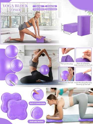 Purple Yoga Starter Kit for Women - 17-Piece Pilates & Fitness Equipment Set
