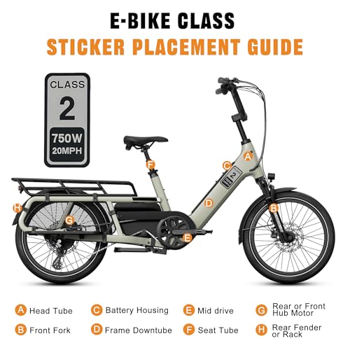 Class 2 Electric Bike Stickers - Waterproof 750W 20MPH Labels for Frame or Battery