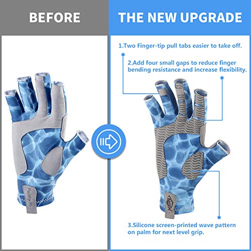 Water Wave Large UV Protection Fishing Fingerless Gloves UPF50+ Sun Gloves for Kayaking Hiking