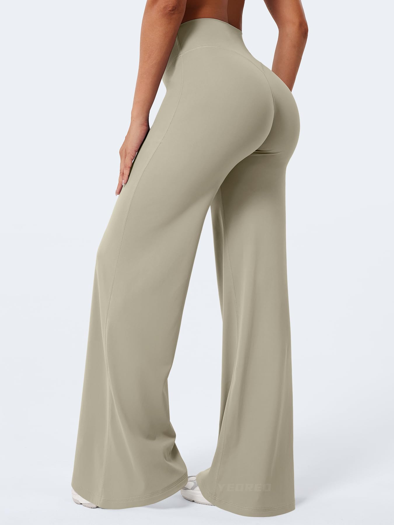 YEOREO Workout Leggings Womens No Front Seam Straight Leggings 35" High Waist Buttery Eddiy Gym Yoga Pants Light Sand L