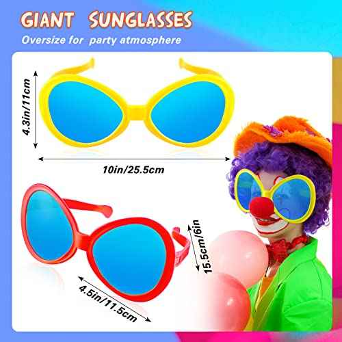 Flutesan 2 Pcs Giant Sunglasses Jumbo Clown Glasses Funny for Adults Photo Props for Halloween Party