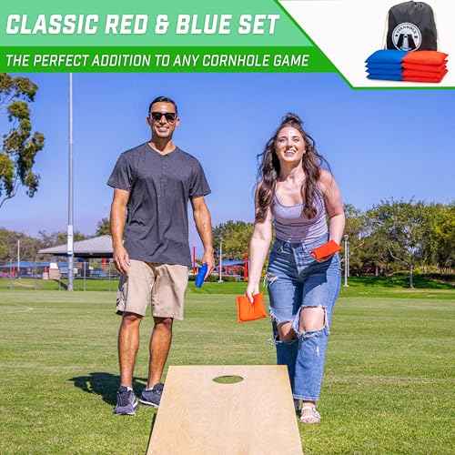 GoSports Official Regulation Cornhole Bean Bags Set of 8 ? for Fun Casual Cornhole Games - All Weather - American Stars and Stripes or Red and Blue