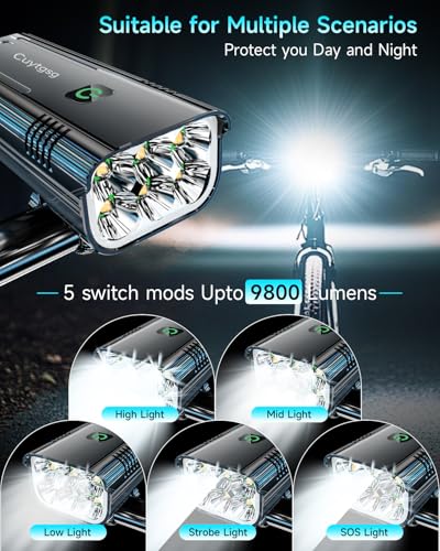 Bike Light Front & Rear Set 6800 Lumen 6 LED Modes Black for Night Riding
