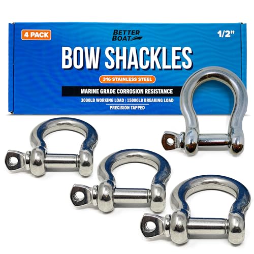 1/2 Inch Marine Grade Stainless Steel D-Ring Shackles - 4 Pack