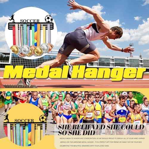 Resama Medal Hanger Holder Display Wall Rack Frame Shelf-Medal Hanger Awards Ribbon Soccer,Gymnastics,Holder Display Rack for 60 Medals