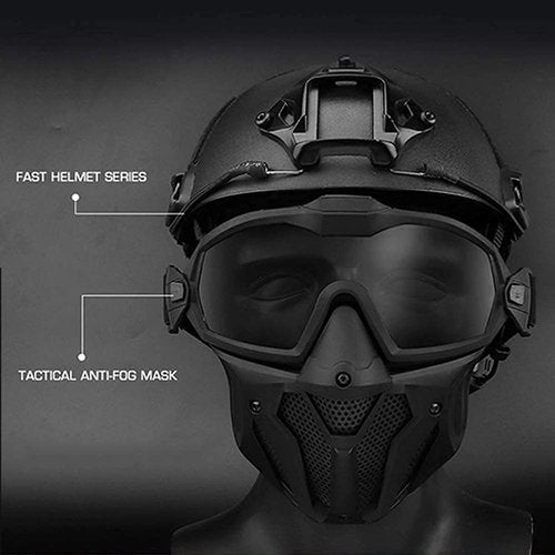 Tactical Fast Helmet with Detachable Anti-Fog Goggles and Breathable Mask, for Airsoft Paintball Hunting and Shooting CS Outdoor Sports