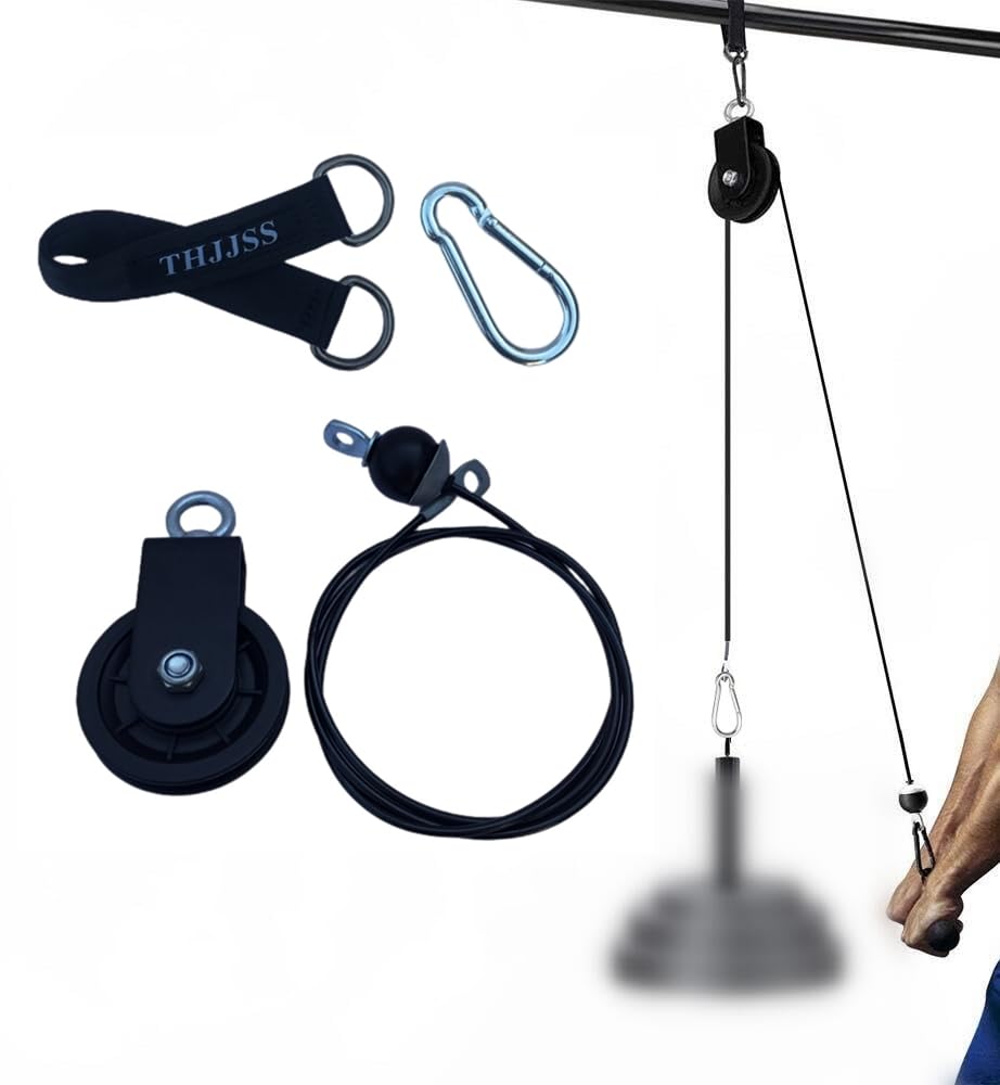 Home Gym Pulley Cable System,Silent Weight Cable Machine Attachment for Lat Pulldowns Tricep Extensions Heavy Duty Coated Steel Wire,Easy DIY Setup with Hanging Strap Carabiners Ideal for Small Spaces