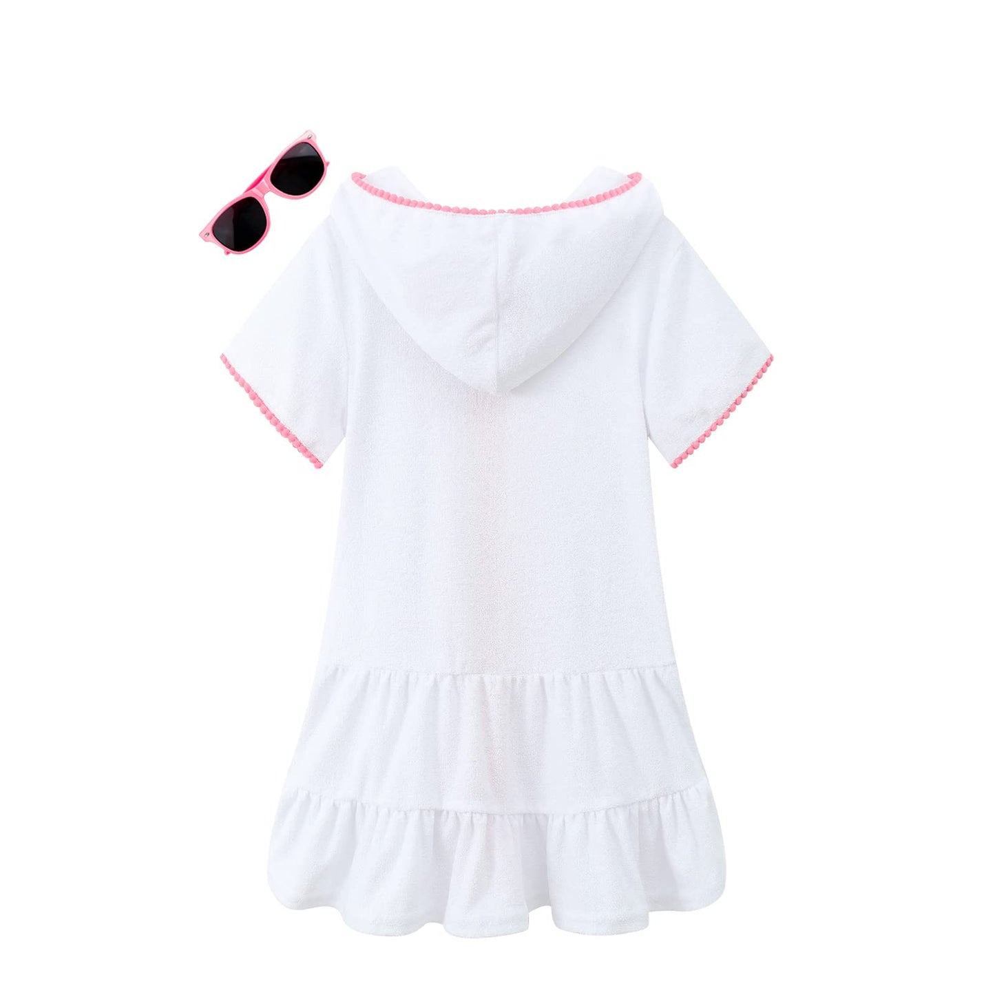 LUCKYGAL Kids Beach Coverup Girls Swimsuit Coverup Zip-Up Beach White Bathing Suit Wraps,4t 5t