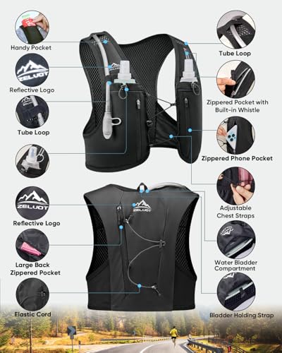 Hydration Running Vest for Women & Men with 2L Water Bladder - Black / Medium-Large