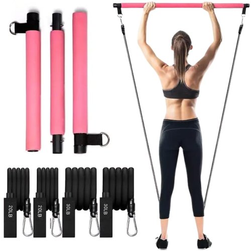 Joy's Life Pilates Bar Kit Workout Equipment for Legs,Hip,Waist and Arm,Exercise Fitness Equipment for Women & Men Home Gym Yoga Pilates, Pink, Black