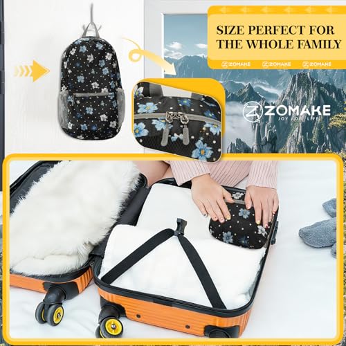 20L Foldable Travel Backpack - Packable Lightweight Day Pack with Water-Resistant Nylon - Black White Dot Floral