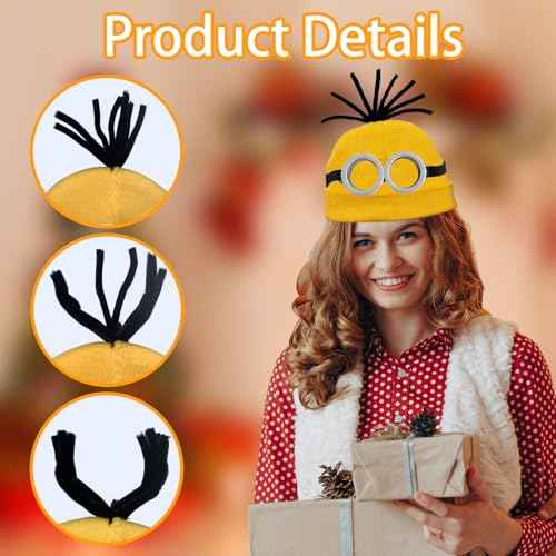 12PCS Halloween Costume Accessories Yellow Beanie Knit Hat Goggles Glasses Gloves for Halloween Cosplay Set