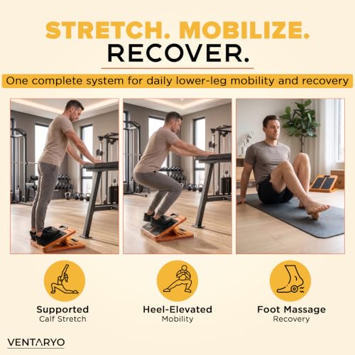 Adjustable Calf Stretch Board with Incline Levels and Cork Ball – Non-Slip Wooden Calf Stretcher