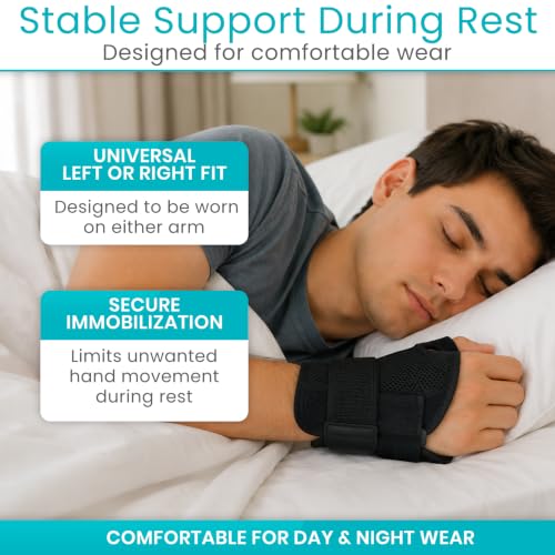 Thumb and Wrist Brace for Right or Left Hand - Adjustable Support with Splints - Small Black