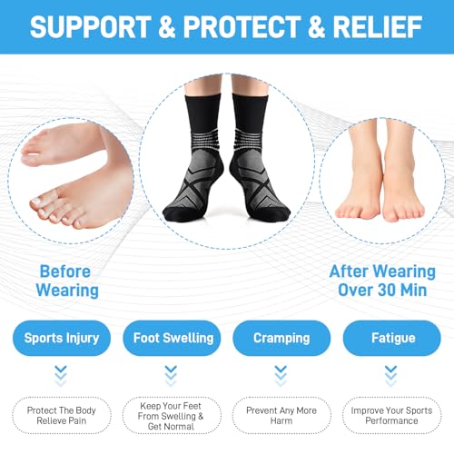 IRAMY Compression Ankle Support Crew Socks Men Women 3 Pairs - Pink+Purple+Light Blue Large