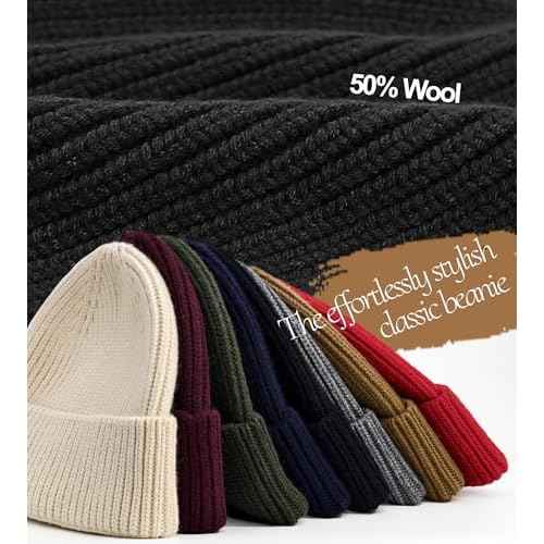 Seamless Beanie Hat for Men Women, Wool Fisherman Beanies, Unisex Cuffed Knit Warm Winter Hats Skull Cap Ski Caps