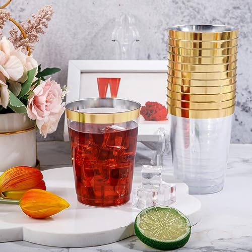 DaYammi 200 Pack Gold Rimmed Disposable Plastic Cups 10 Oz - Gold Variation