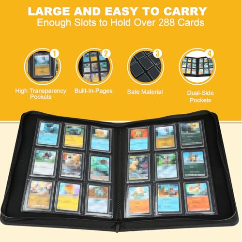Carbon Black 288-Pocket Ringless Toploader Card Binder for Trading Cards - GERMUN