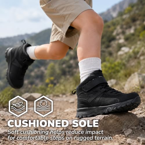 Kids Waterproof Non-Slip Hiking Boots for Girls and Boys - Midnight Black, Size 3 Big Kid