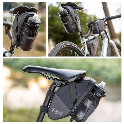 Bike Seat Bag, Bicycle Saddle Bag Under Seat Cycling Seat Pack with Water Bottle Holder for Mountain Road Bikes Black