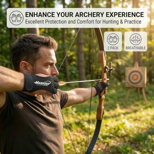 Archery Gloves 2 Pack Medium Black - Shooting Hunting Leather Guard