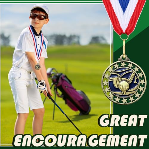 Golf Award Medals with Neck Ribbons 12 Pack - Participation Trophies for Kids & Adults