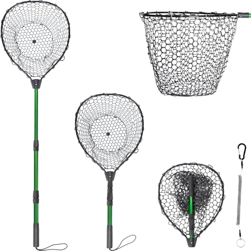 Telescoping Rubber Fishing Net with Handle - 20.3x16 Inch Hoop, L Size