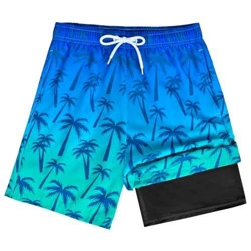 OlyPegic Boys Swim Trunks with Boxer Brief Liner Compression Boy Bathing Suit Quick Dry Beach Swimsuit Toddler Swim Shorts
