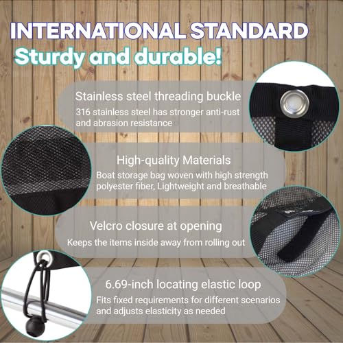 32 Inch Polyester Boat Storage Mesh Bag with 6 Elastic Loops - Black