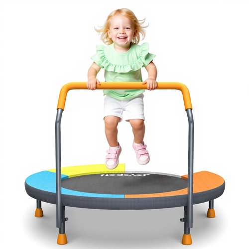 3FT Toddler Trampoline with Adjustable Handlebar - 36” Foldable, Spring-Free & Noiseless Mini Kids Trampoline for Indoor/Outdoor Active Play - Safe, Durable Design, Supports Up to 100 lbs