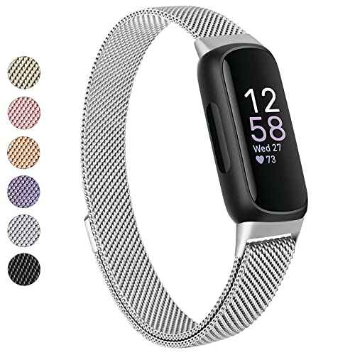 Vanjua for Fitbit Inspire 3 Bands Women Men, Stainless Steel Metal Mesh Loop Adjustable Magnetic Wristband Replacement Straps Compatible with Fitbit Inspire 3 Fitness Tracker