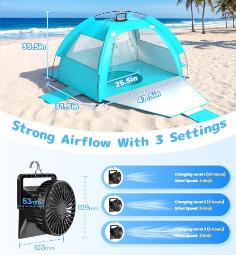 Baby Beach Tent with Sunshade & Cooling Fan - Portable UV 50+ Canopy Shelter for Infant & Toddler, Sand & Camping Use