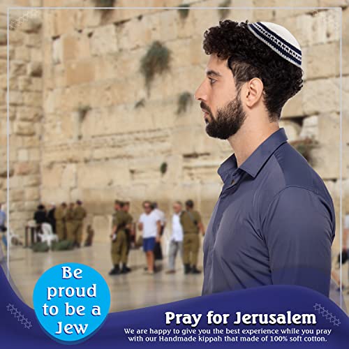 Pack of 5-Pcs - Hq Mix Colors Handmade Knitted Kippah for Men Boys and Kids, Yamaka Hat from Israel - Kippot Bulk (Mix Lines, 17CM Flat)