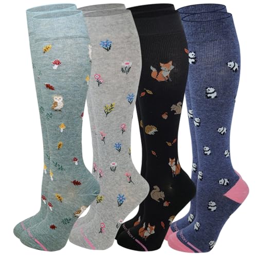 Dr. Motion Compression Knee High Socks for Women - 4 Pairs Assorted 9-11