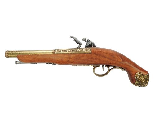 Denix 18th Century Flintlock Pistol with Brass Ornate Handle Butt - Non-Firing Replica