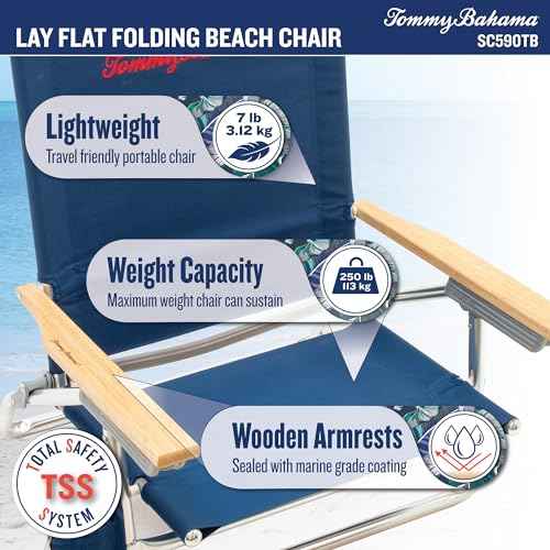 Tommy Bahama 5-Position Lay Flat Cup Holder and Towel Bar Beach Chair