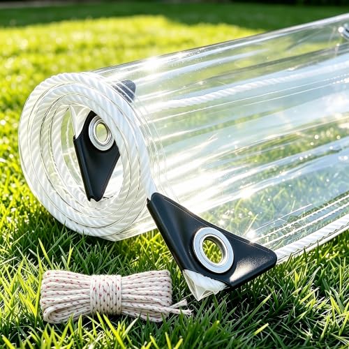 8x8ft Heavy Duty Waterproof Clear PVC Tarpaulin with Grommets - Greenhouse, Patio Cover