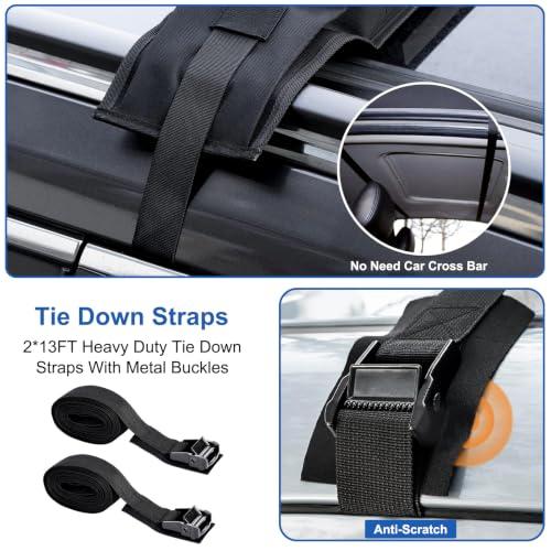 Universal Roof Rack Pads with Tie-Down Straps for Kayaks, Surfboards & Canoes