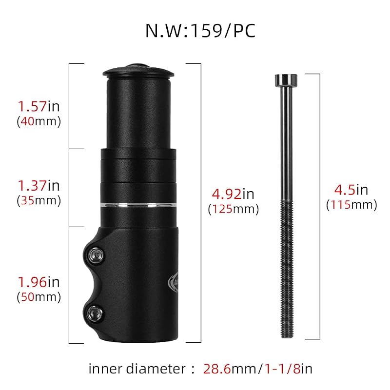 Adjustable Bike Stem Riser Extender 115mm Aluminum For 1-1/8" Headset