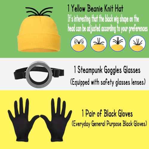Halloween Costume Accessories Adults - Family Halloween Costumes, Goggles Glasses/Yellow Beanie/Gloves