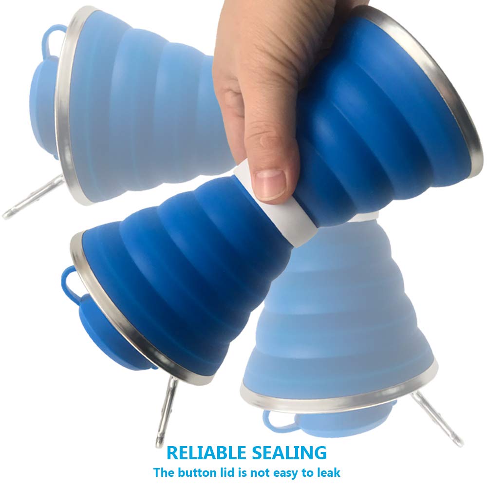 Collapsible Water Bottle, Camping Cup With Carabiner, Reuseable Silicone Foldable Leak Proof Portable Sports Travel Water Bottles For Outdoor, Travel Gym Hiking, BPA Free, Cycling Cups with Carabiner