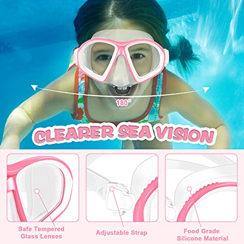 Kids Swim Goggles with Nose Cover - Pink, for Ages 6-14