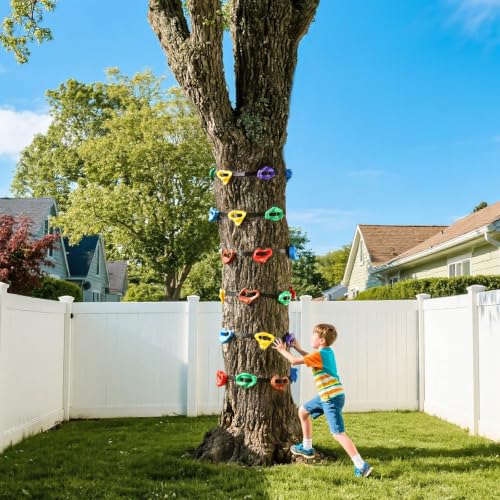 18PCS Tree Climbing Holds Kit with 6 Ratchet Straps for Kids & Adults