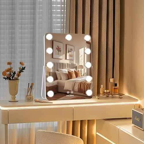 14.6" Vanity/Makeup Mirror with Lights, Hollywood Mirror with 11 Dimmable LED Bulbs,3 Color Modes,Touch Control