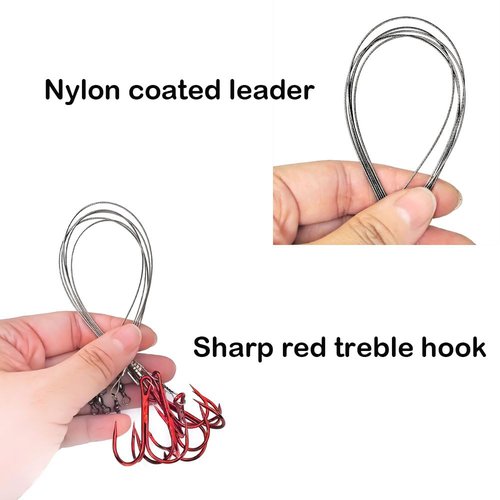5-10pcs Fishing Treble Hook with Leader Nylon Coated Fishing Wire Leader with Swivel 3/0 2/0 1/0 1# 2# 4# 6# (Gray Leader, 6#-10pcs)