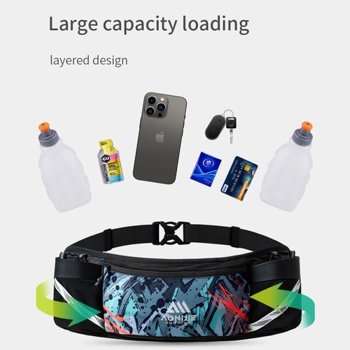 OUNERGY Lightweight Sports Waist Bag Running Belt Fanny Pack Fit for Waistline 58-118cm Pocket can Hold 250ML Water Bottle (Black with 2 * 250ML)